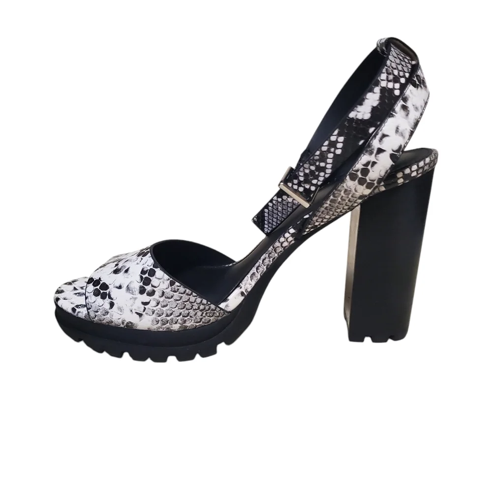 Aldo Black and White Snakeskin Slingback Block Heels